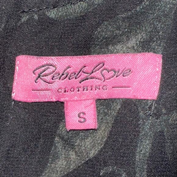 Rebel Love Clothing Pink Black Rose Floral Ruffle Maxi Dress Size Small - Picture 4 of 14